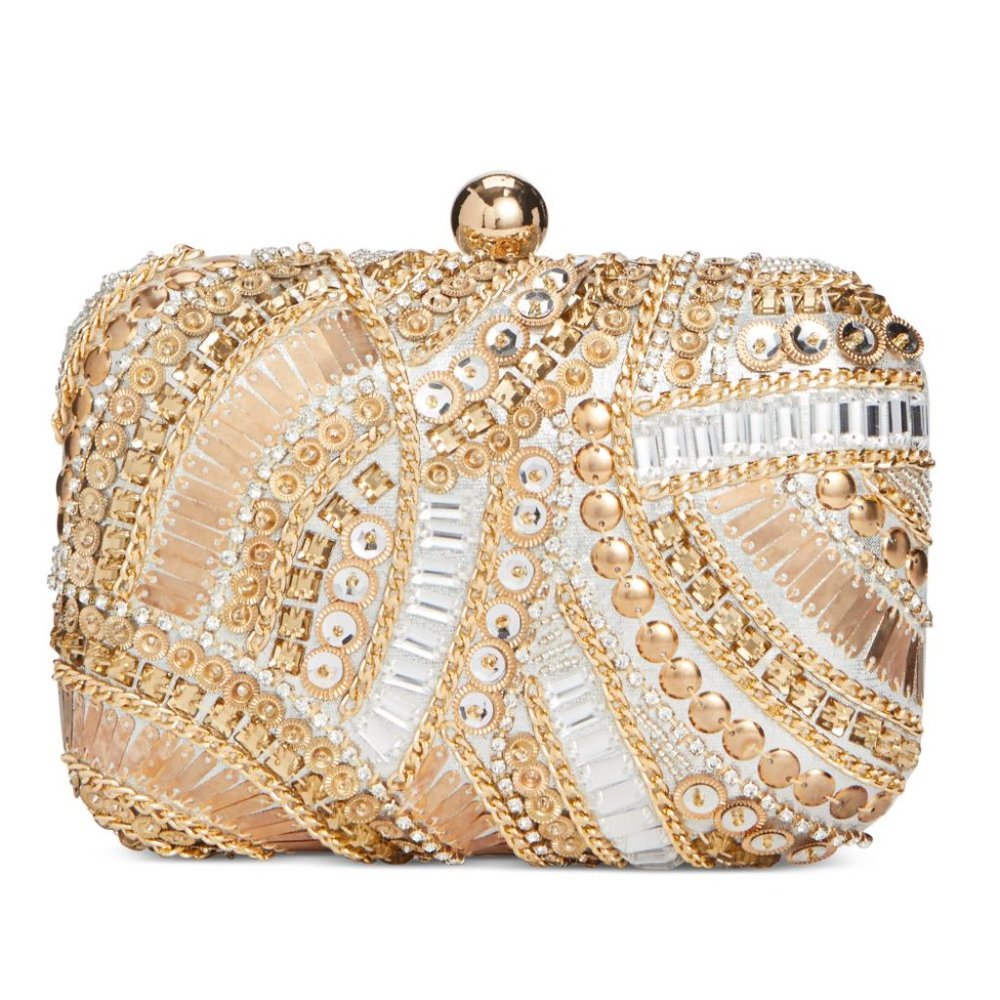 INC Jocelyn Beaded Clutch SILVER GOLD